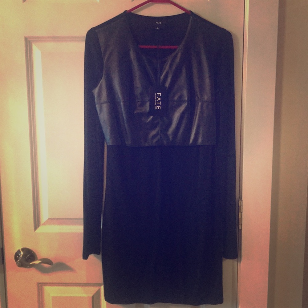Boutique Style Black Dress Faux LeatherOverlay NWT